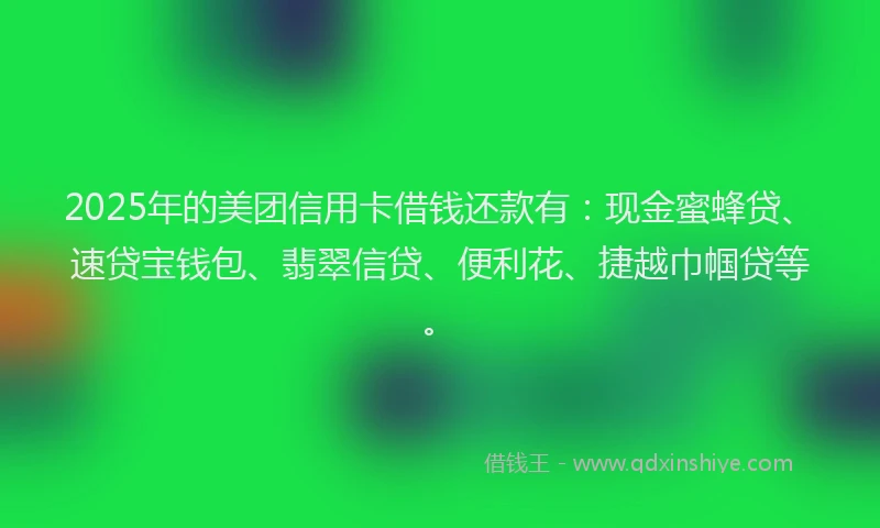 2025年的美团信用卡借钱还款有：现金蜜蜂贷、速贷宝钱包、翡翠信贷、便利花、捷越巾帼贷等。