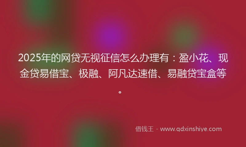 2025年的网贷无视征信怎么办理有：盈小花、现金贷易借宝、极融、阿凡达速借、易融贷宝盒等。