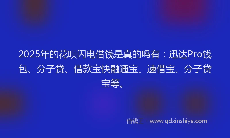 2025年的花呗闪电借钱是真的吗有：迅达Pro钱包、分子贷、借款宝快融通宝、速借宝、分子贷宝等。
