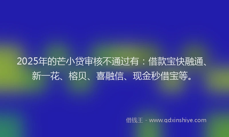2025年的芒小贷审核不通过有：借款宝快融通、新一花、榕贝、喜融信、现金秒借宝等。
