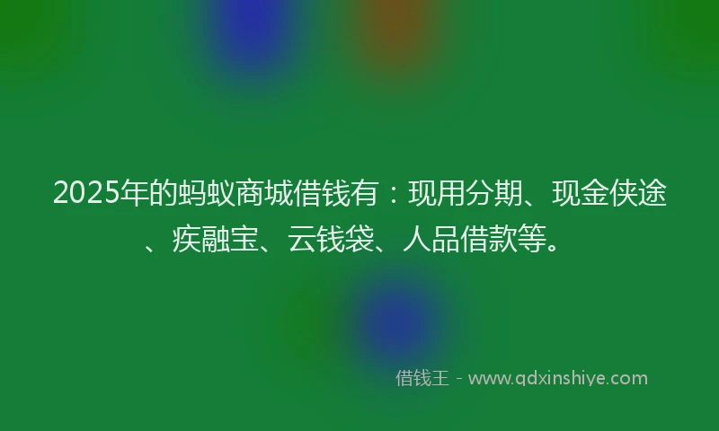 2025年的蚂蚁商城借钱有：现用分期、现金侠途、疾融宝、云钱袋、人品借款等。