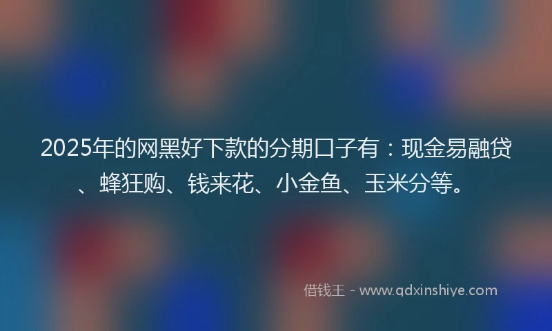 2025年的网黑好下款的分期口子有：现金易融贷、蜂狂购、钱来花、小金鱼、玉米分等。