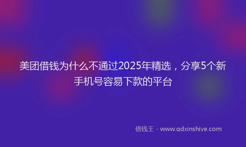 美团借钱为什么不通过2025年精选，分享5个新手机号容易下款的平台