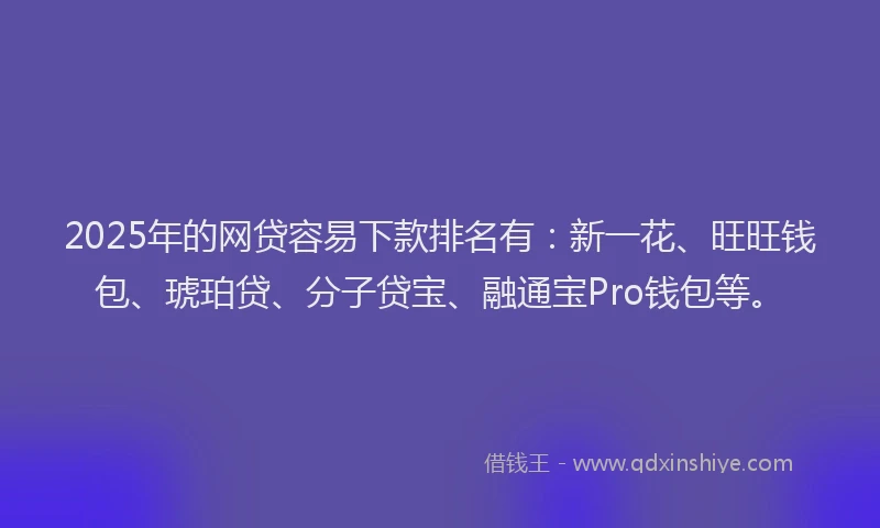 2025年的网贷容易下款排名有：新一花、旺旺钱包、琥珀贷、分子贷宝、融通宝Pro钱包等。