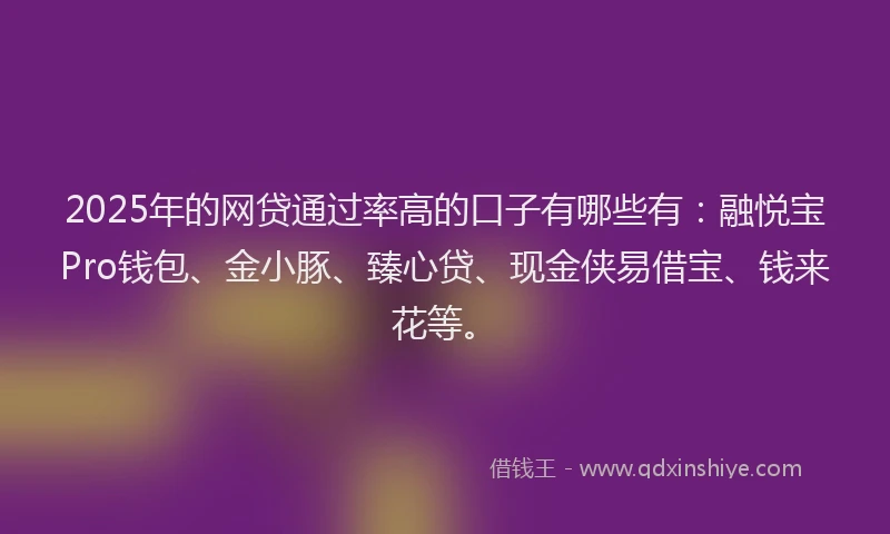 2025年的网贷通过率高的口子有哪些有：融悦宝Pro钱包、金小豚、臻心贷、现金侠易借宝、钱来花等。