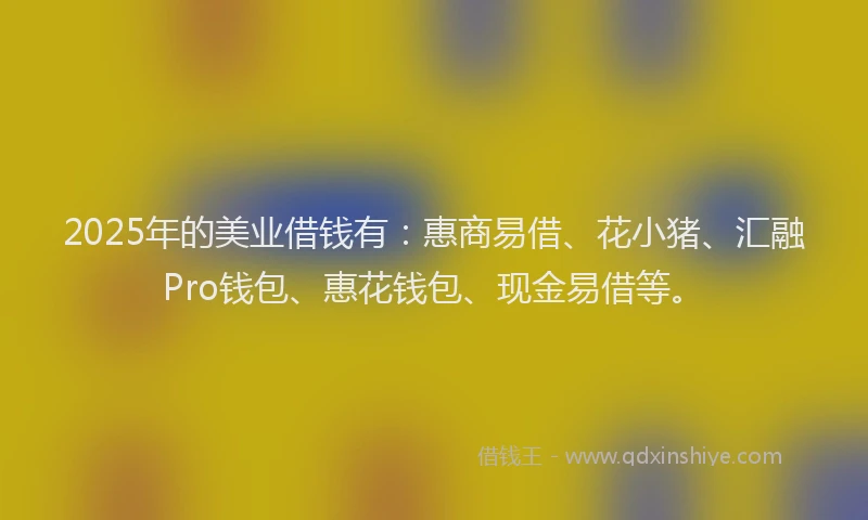 2025年的美业借钱有：惠商易借、花小猪、汇融Pro钱包、惠花钱包、现金易借等。