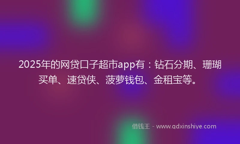 2025年的网贷口子超市app有：钻石分期、珊瑚买单、速贷侠、菠萝钱包、金租宝等。