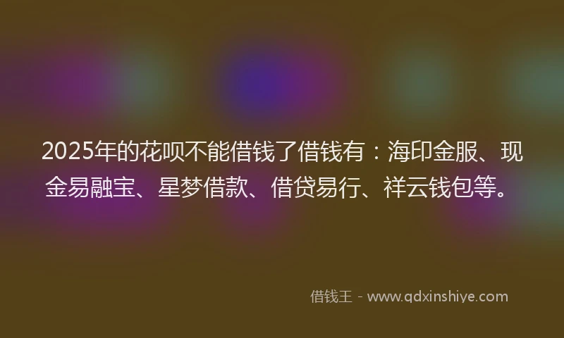 2025年的花呗不能借钱了借钱有：海印金服、现金易融宝、星梦借款、借贷易行、祥云钱包等。