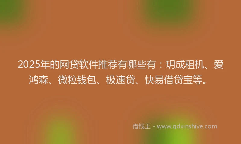2025年的网贷软件推荐有哪些有：玥成租机、爱鸿森、微粒钱包、极速贷、快易借贷宝等。