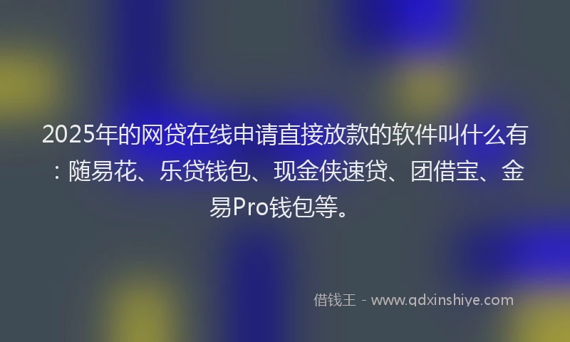 2025年的网贷在线申请直接放款的软件叫什么有：随易花、乐贷钱包、现金侠速贷、团借宝、金易Pro钱包等。