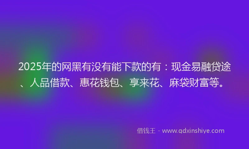 2025年的网黑有没有能下款的有：现金易融贷途、人品借款、惠花钱包、享来花、麻袋财富等。