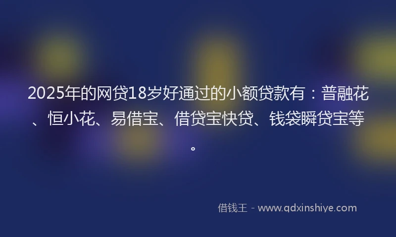 2025年的网贷18岁好通过的小额贷款有：普融花、恒小花、易借宝、借贷宝快贷、钱袋瞬贷宝等。