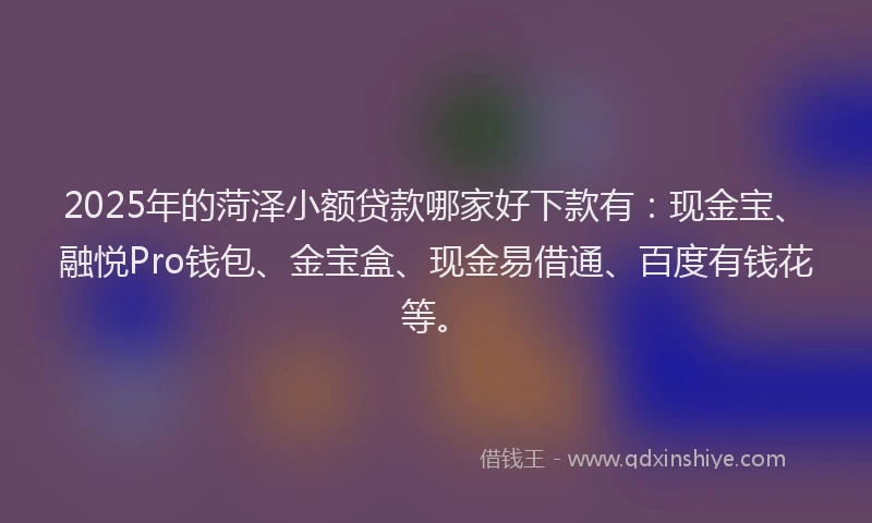 2025年的菏泽小额贷款哪家好下款有：现金宝、融悦Pro钱包、金宝盒、现金易借通、百度有钱花等。