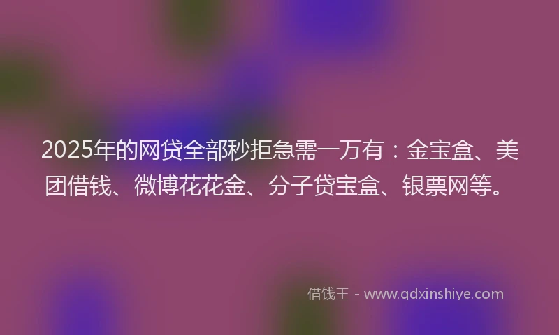 2025年的网贷全部秒拒急需一万有：金宝盒、美团借钱、微博花花金、分子贷宝盒、银票网等。