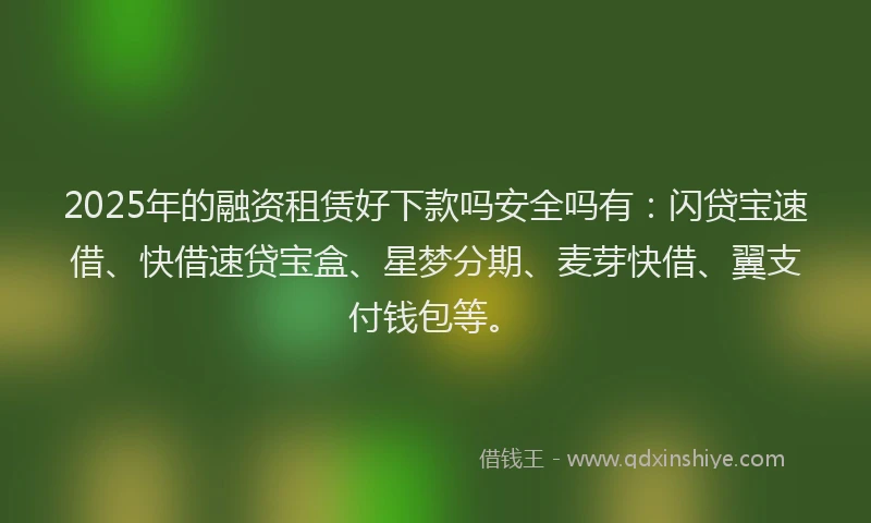 2025年的融资租赁好下款吗安全吗有：闪贷宝速借、快借速贷宝盒、星梦分期、麦芽快借、翼支付钱包等。