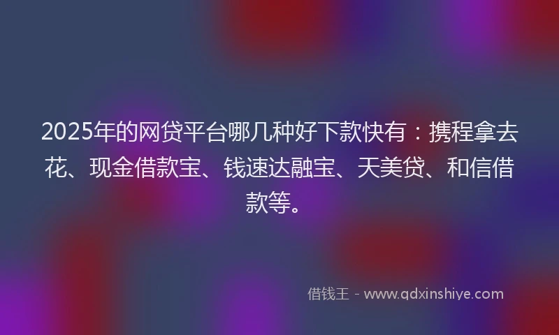2025年的网贷平台哪几种好下款快有：携程拿去花、现金借款宝、钱速达融宝、天美贷、和信借款等。