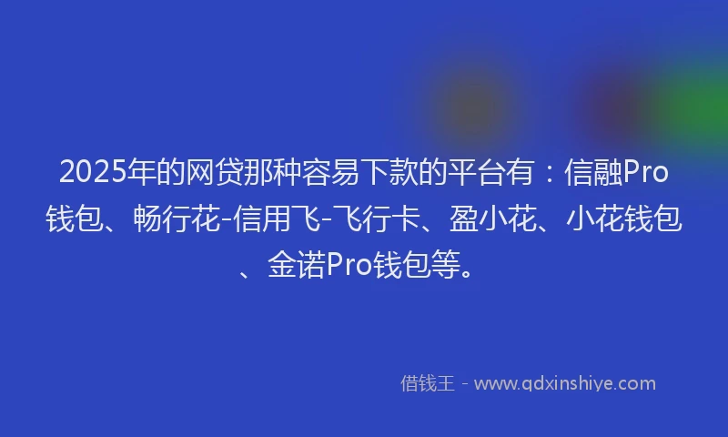 2025年的网贷那种容易下款的平台有：信融Pro钱包、畅行花-信用飞-飞行卡、盈小花、小花钱包、金诺Pro钱包等。