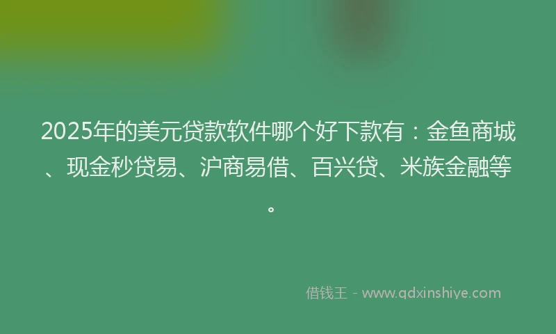 2025年的美元贷款软件哪个好下款有：金鱼商城、现金秒贷易、沪商易借、百兴贷、米族金融等。