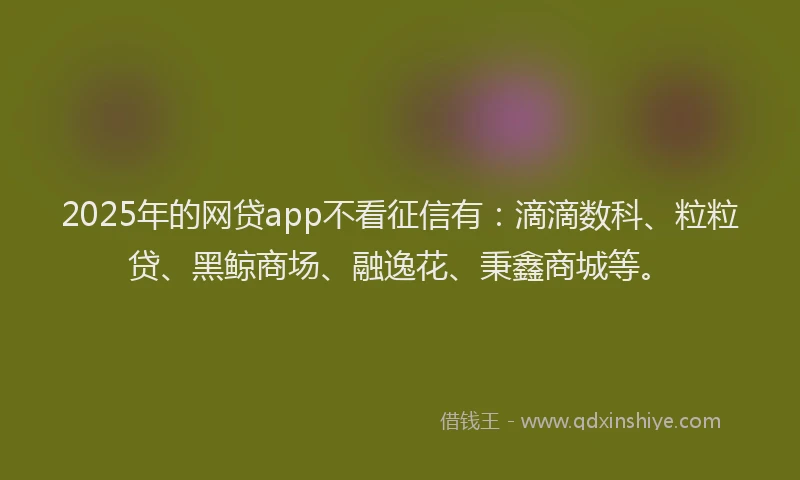 2025年的网贷app不看征信有：滴滴数科、粒粒贷、黑鲸商场、融逸花、秉鑫商城等。