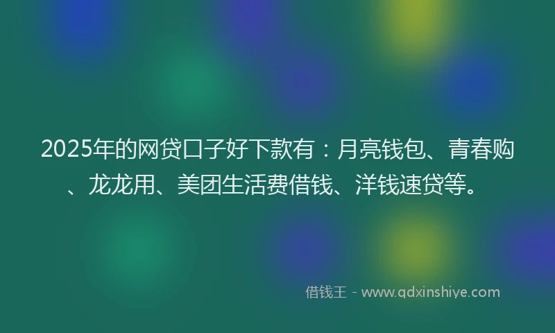 2025年的网贷口子好下款有：月亮钱包、青春购、龙龙用、美团生活费借钱、洋钱速贷等。