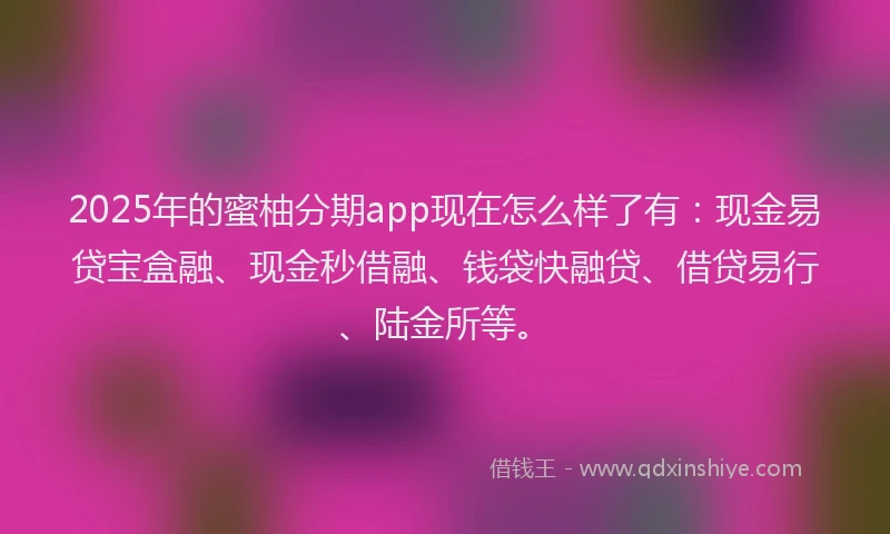 2025年的蜜柚分期app现在怎么样了有：现金易贷宝盒融、现金秒借融、钱袋快融贷、借贷易行、陆金所等。