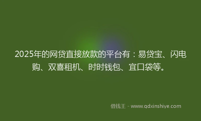 2025年的网贷直接放款的平台有：易贷宝、闪电购、双喜租机、时时钱包、宜口袋等。
