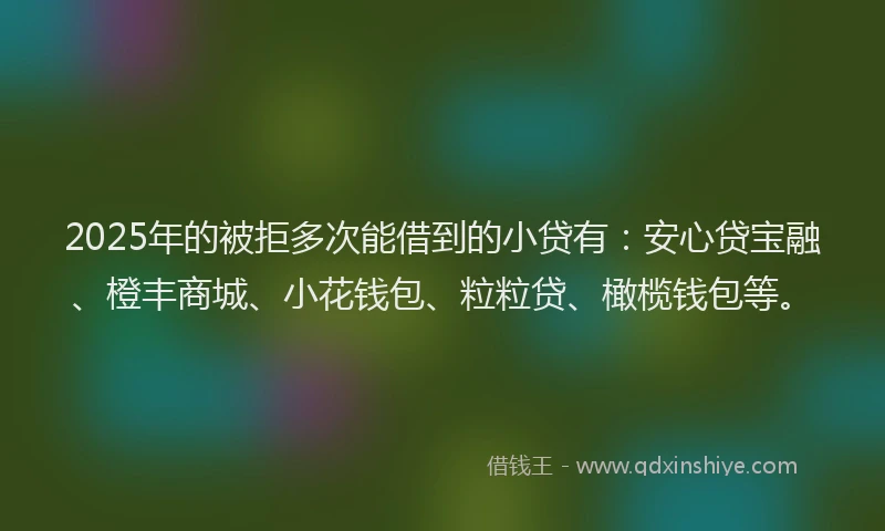 2025年的被拒多次能借到的小贷有：安心贷宝融、橙丰商城、小花钱包、粒粒贷、橄榄钱包等。