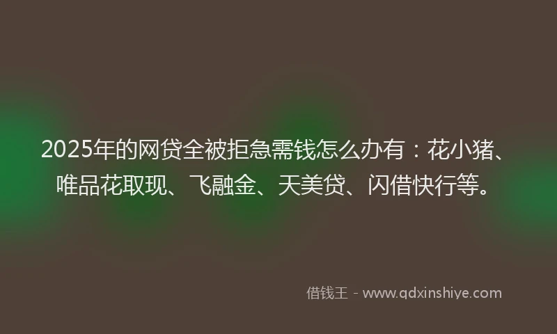 2025年的网贷全被拒急需钱怎么办有：花小猪、唯品花取现、飞融金、天美贷、闪借快行等。