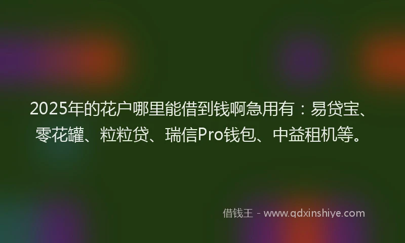 2025年的花户哪里能借到钱啊急用有：易贷宝、零花罐、粒粒贷、瑞信Pro钱包、中益租机等。