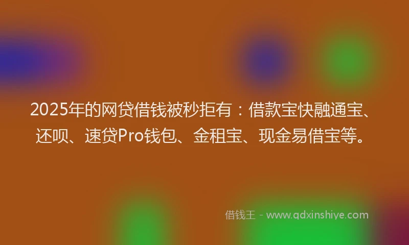 2025年的网贷借钱被秒拒有：借款宝快融通宝、还呗、速贷Pro钱包、金租宝、现金易借宝等。