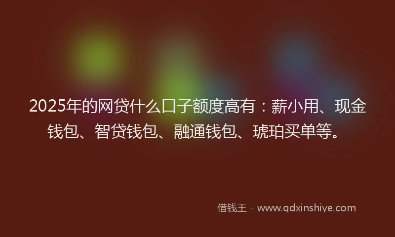 2025年的网贷什么口子额度高有：薪小用、现金钱包、智贷钱包、融通钱包、琥珀买单等。