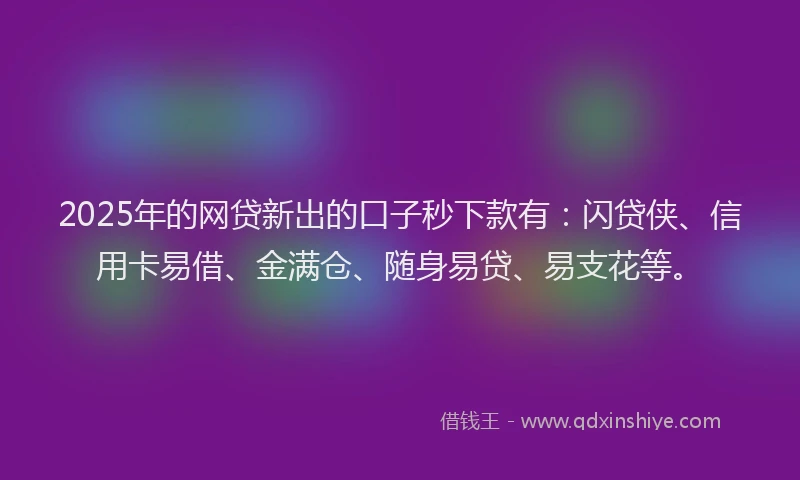 2025年的网贷新出的口子秒下款有：闪贷侠、信用卡易借、金满仓、随身易贷、易支花等。