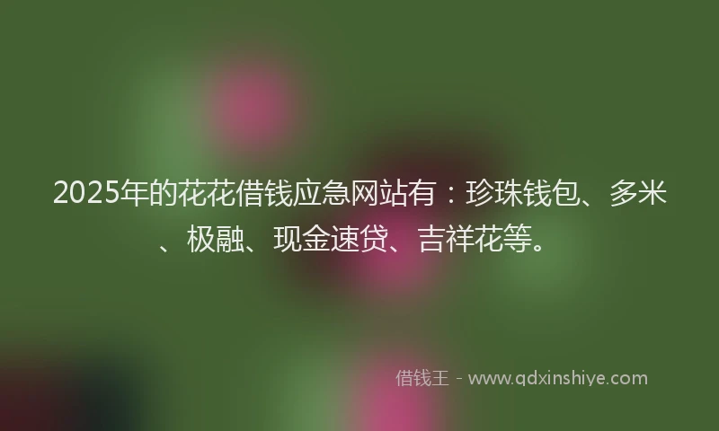2025年的花花借钱应急网站有：珍珠钱包、多米、极融、现金速贷、吉祥花等。