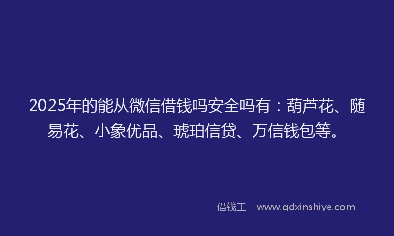 2025年的能从微信借钱吗安全吗有：葫芦花、随易花、小象优品、琥珀信贷、万信钱包等。