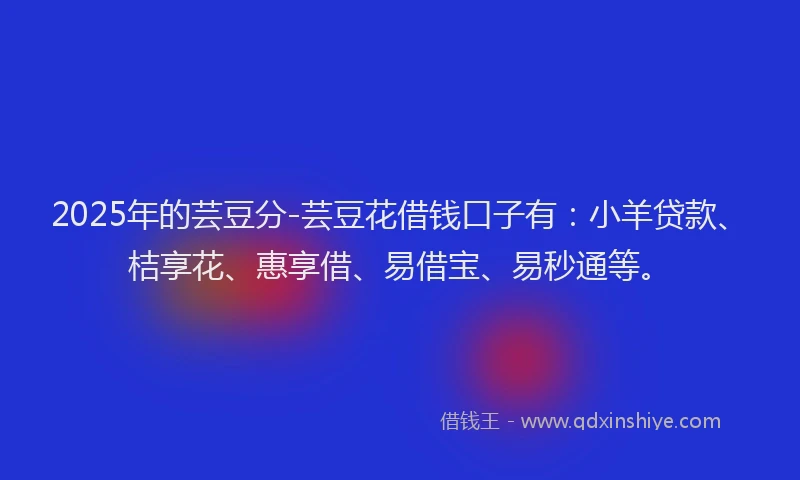 2025年的芸豆分-芸豆花借钱口子有：小羊贷款、桔享花、惠享借、易借宝、易秒通等。