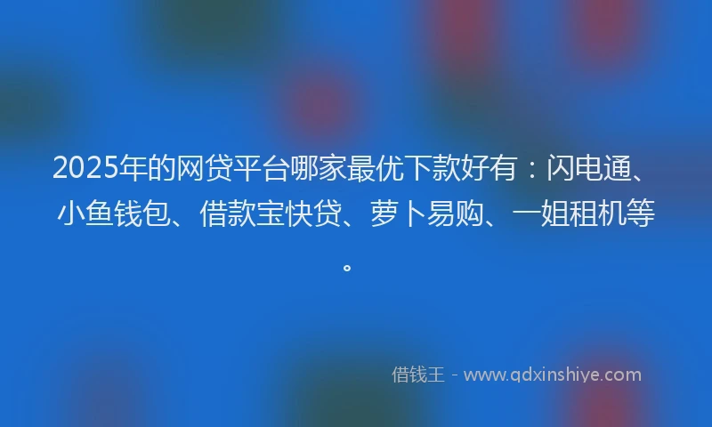 2025年的网贷平台哪家最优下款好有：闪电通、小鱼钱包、借款宝快贷、萝卜易购、一姐租机等。