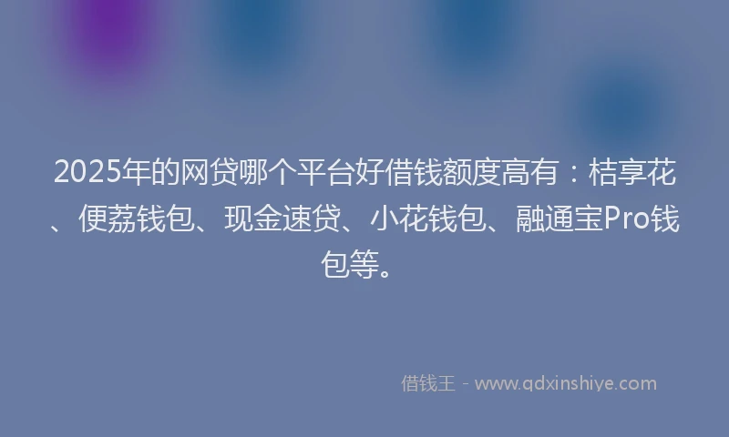 2025年的网贷哪个平台好借钱额度高有：桔享花、便荔钱包、现金速贷、小花钱包、融通宝Pro钱包等。