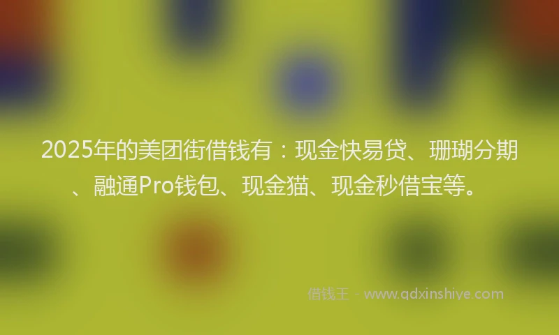 2025年的美团街借钱有：现金快易贷、珊瑚分期、融通Pro钱包、现金猫、现金秒借宝等。