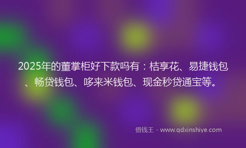 2025年的董掌柜好下款吗有：桔享花、易捷钱包、畅贷钱包、哆来米钱包、现金秒贷通宝等。