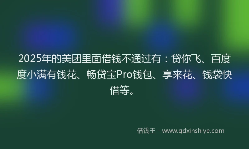 2025年的美团里面借钱不通过有：贷你飞、百度度小满有钱花、畅贷宝Pro钱包、享来花、钱袋快借等。