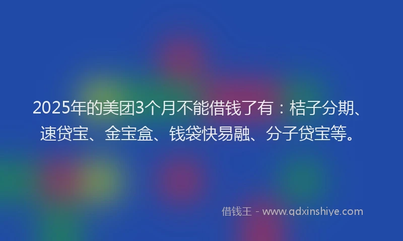 2025年的美团3个月不能借钱了有：桔子分期、速贷宝、金宝盒、钱袋快易融、分子贷宝等。