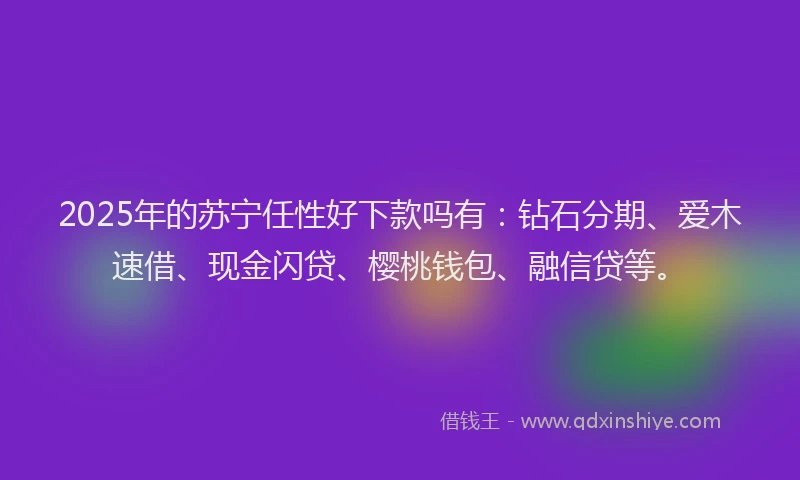2025年的苏宁任性好下款吗有：钻石分期、爱木速借、现金闪贷、樱桃钱包、融信贷等。