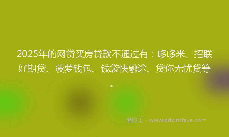 2025年的网贷买房贷款不通过有：哆哆米、招联好期贷、菠萝钱包、钱袋快融途、贷你无忧贷等。