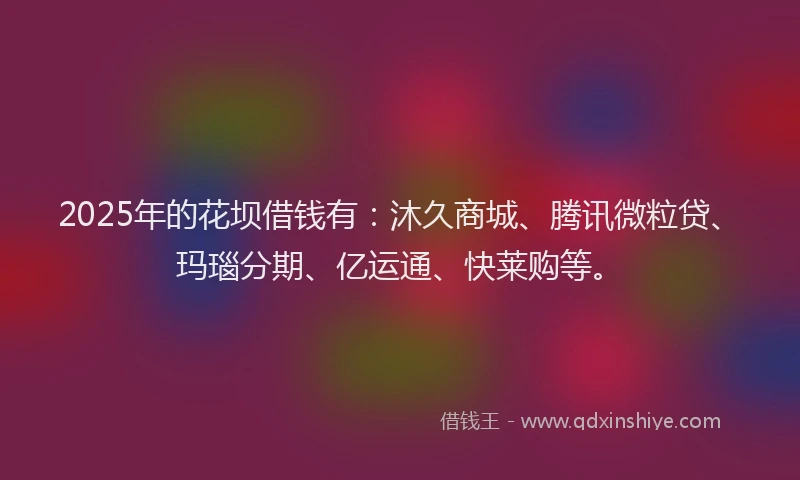 2025年的花坝借钱有：沐久商城、腾讯微粒贷、玛瑙分期、亿运通、快莱购等。