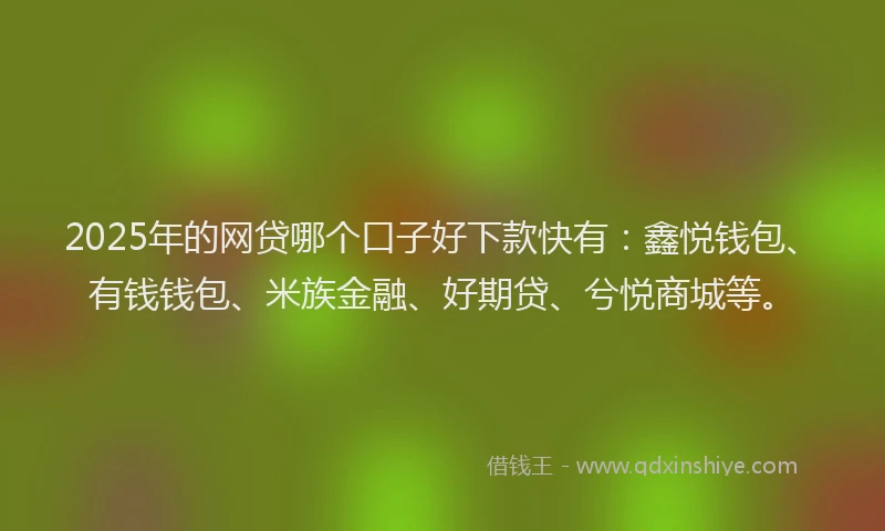 2025年的网贷哪个口子好下款快有：鑫悦钱包、有钱钱包、米族金融、好期贷、兮悦商城等。