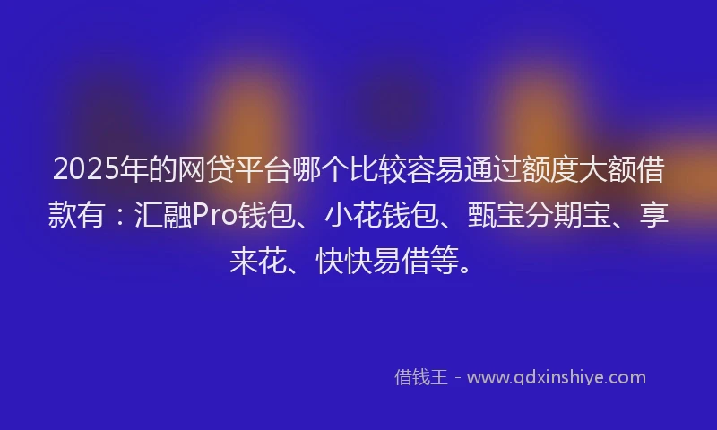 2025年的网贷平台哪个比较容易通过额度大额借款有：汇融Pro钱包、小花钱包、甄宝分期宝、享来花、快快易借等。
