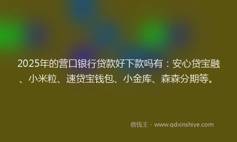 2025年的营口银行贷款好下款吗有：安心贷宝融、小米粒、速贷宝钱包、小金库、森森分期等。
