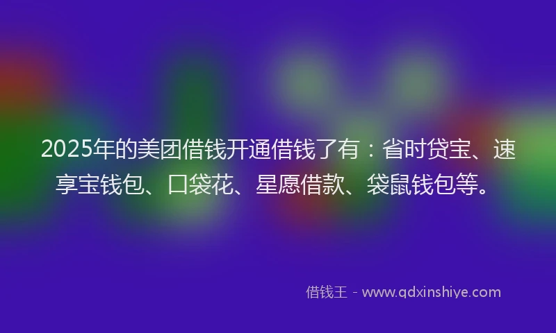 2025年的美团借钱开通借钱了有：省时贷宝、速享宝钱包、口袋花、星愿借款、袋鼠钱包等。