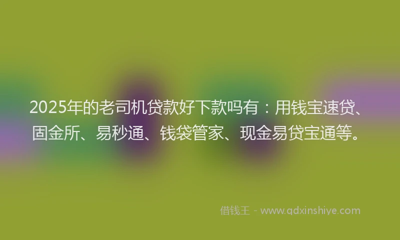 2025年的老司机贷款好下款吗有：用钱宝速贷、固金所、易秒通、钱袋管家、现金易贷宝通等。