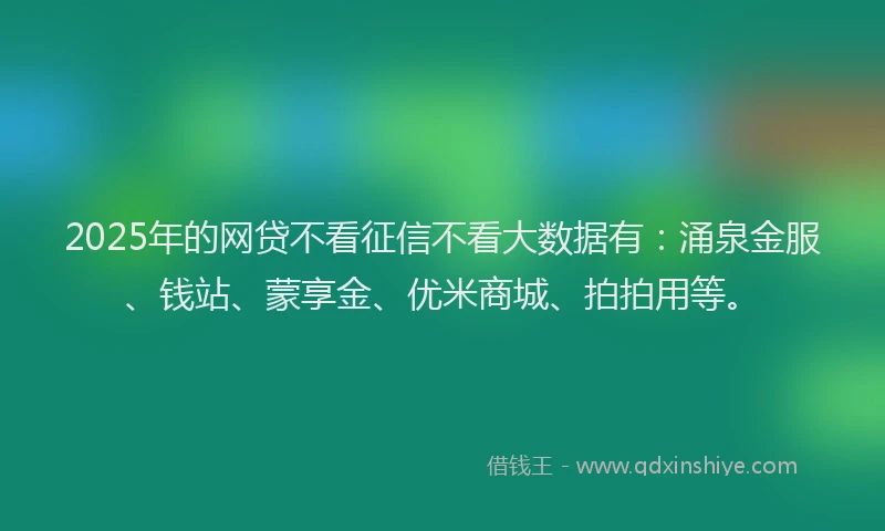2025年的网贷不看征信不看大数据有：涌泉金服、钱站、蒙享金、优米商城、拍拍用等。